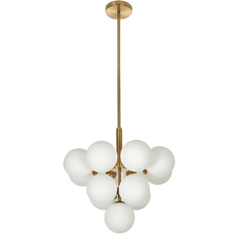 Lámpara de techo de metal latón blanco 99 cm colgante 13 luces globos Birrie