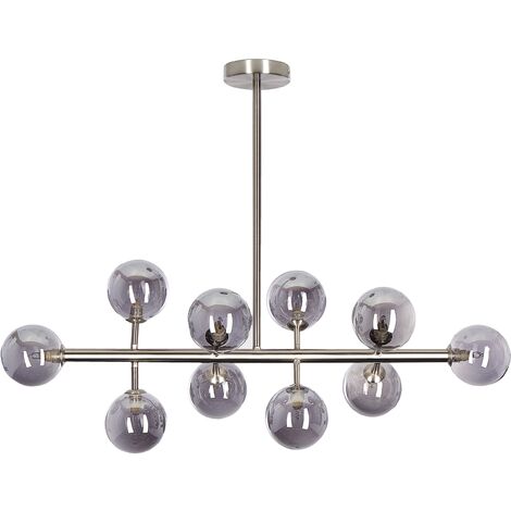 Lámpara de techo de metal plateado 68 cm cristal colgante 10 luces Ramis