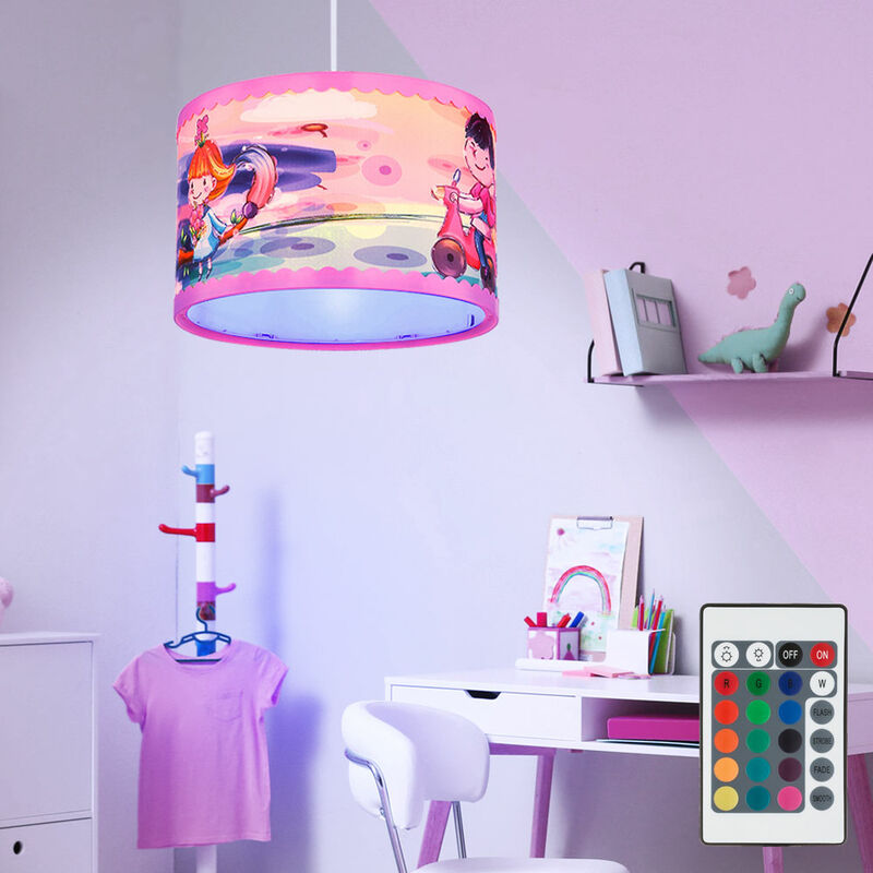 

Lámpara colgante péndulo de techo para sala de juegos para niños DIMMABLE en un juego que incluye bombillas LED RGB