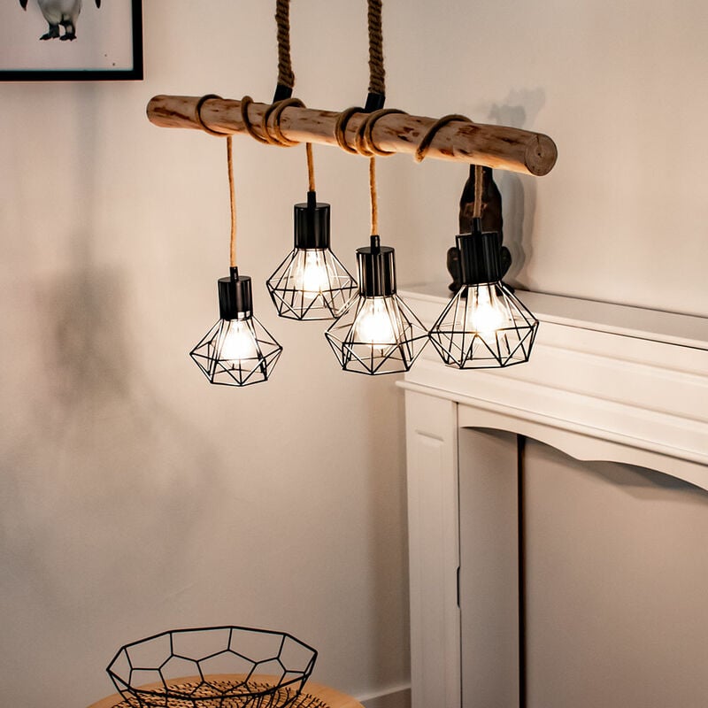 

Lámpara de techo de péndulo VINTAGE haz de madera iluminación de comedor lámpara colgante de celosía negro