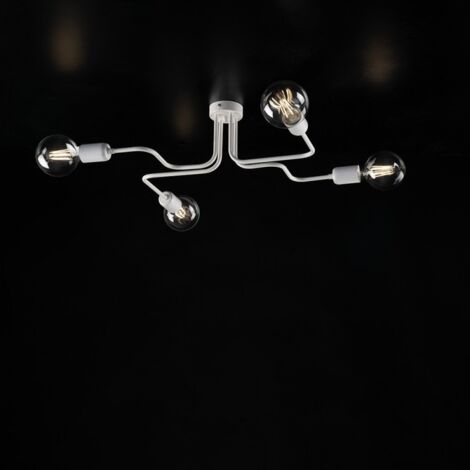 Lámpara de techo en hierro lacado blanco con 4 luces decoración plateada