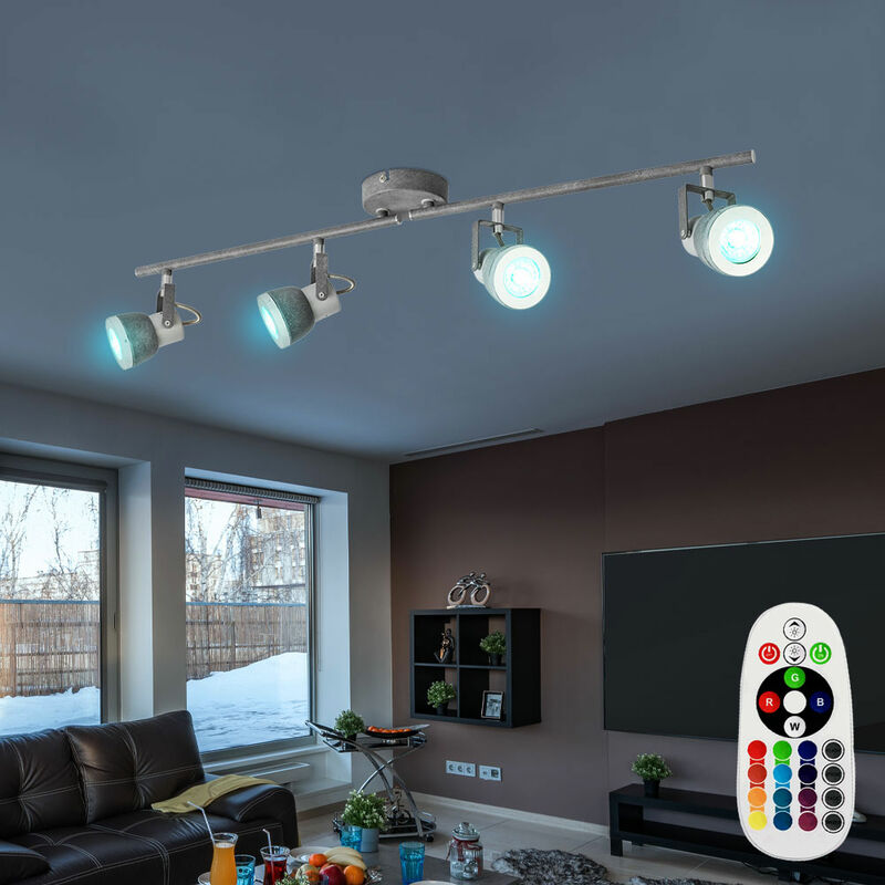 

Lámpara de techo, foco de techo de 4 llamas, plafón de techo LED giratorio gris con cambio de color, regulable con mando a distancia, gris piedra y