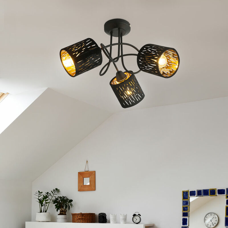 

Lámpara de techo, foco de terciopelo, sala de estar, lámpara textil, oro negro, en un juego que incluye bombillas LED