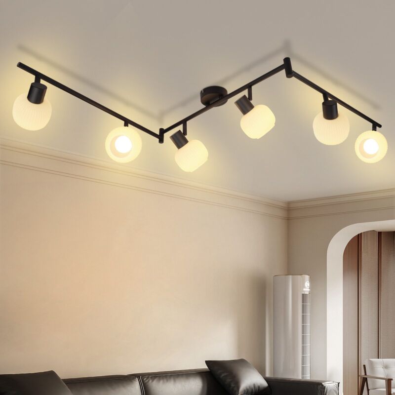Image of Plafoniera 6 Lampadine Faretto Nero Faretti da Soffitto in Vetro Vintage Interni Moderni E14 Design Faretti Girevoli a 350° per Camera da Letto