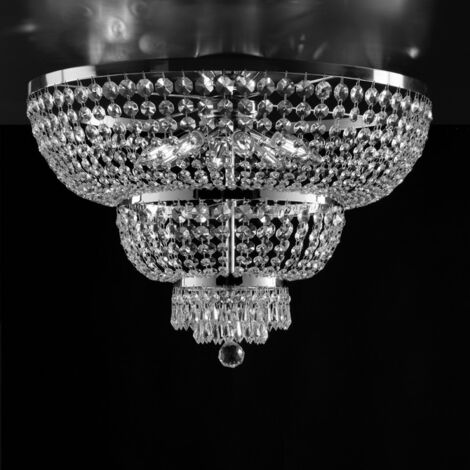 Lámpara de techo imperial de hierro y latón cromado con ocho luces 65x h48 cm