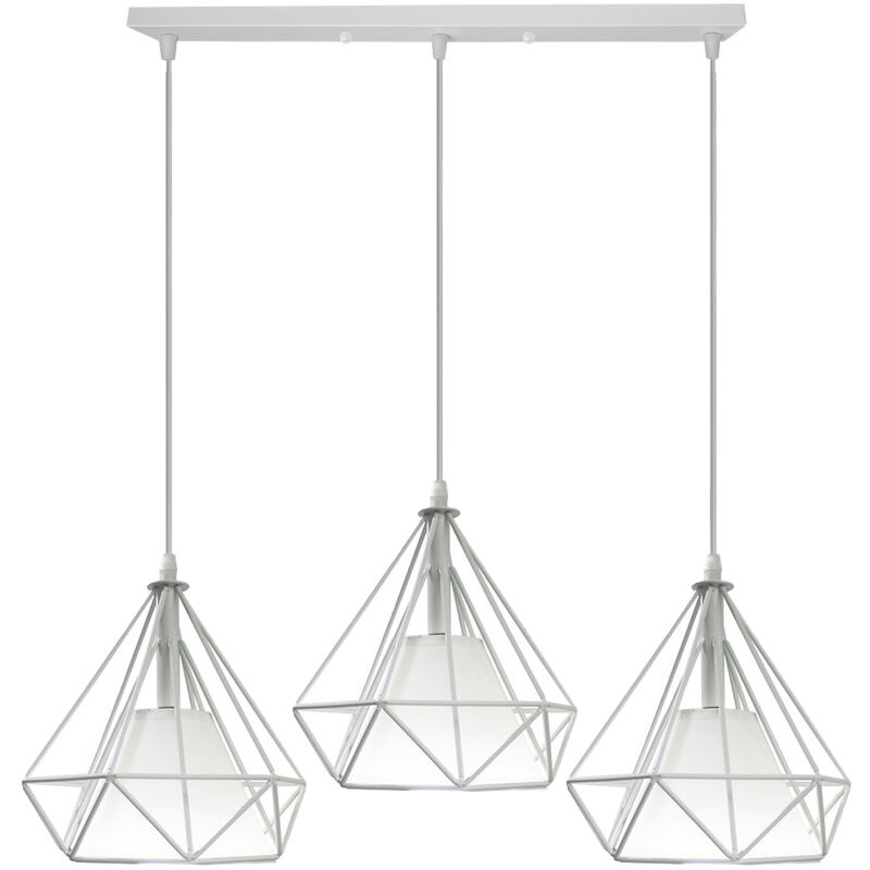 

Lámpara de Techo Industrial Colgante de Luz Retro Blanco Lámparas de Colgar Vintage 3 Portalámparas E27 20CM Lámparas de Colgar de Jaula de Metal