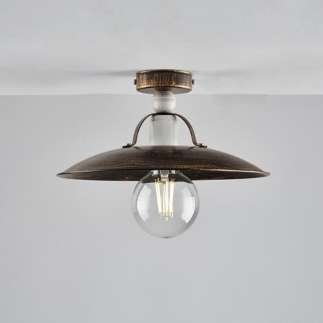 Lámpara de techo industrial de hierro blanco marrón dorado one light 30x h14 cm