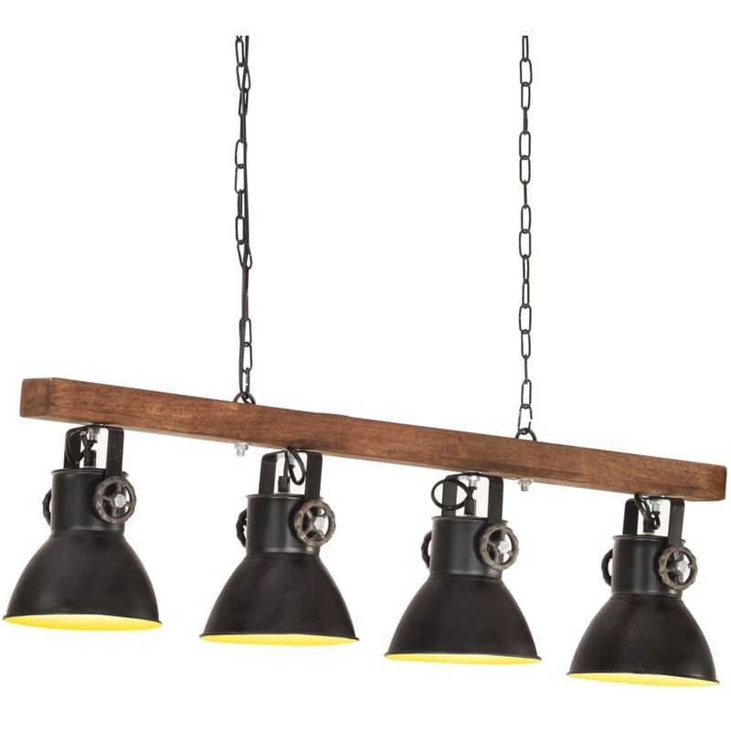 

Happyshopping - Lampara de techo industrial madera de mango negro E27