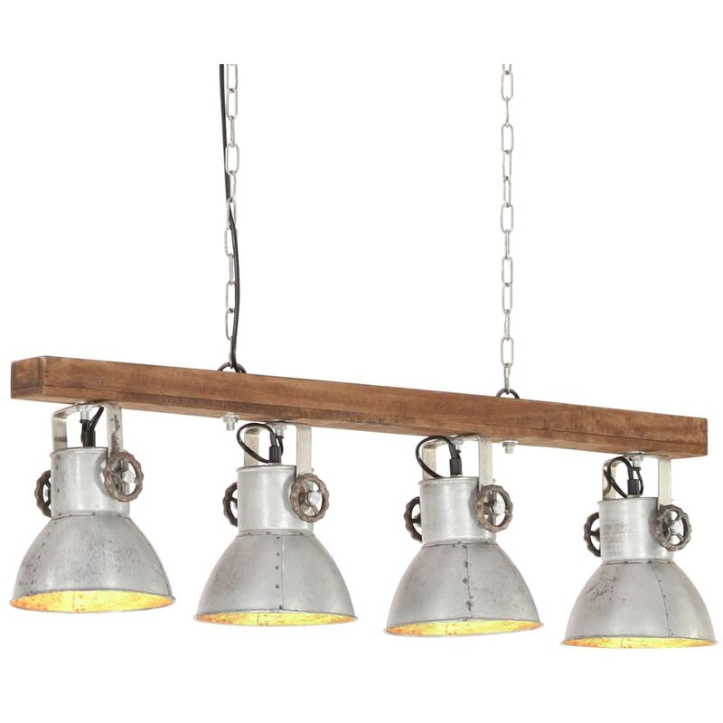

Lámpara de techo industrial madera de mango plateado E27
