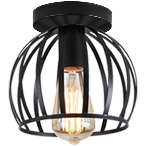 Lámpara de Techo Industrial Moderna Metal E27 Techo Luz Ø20cm Luz para Sala de Estar Dormitorio Baños Negro 1 Pack
