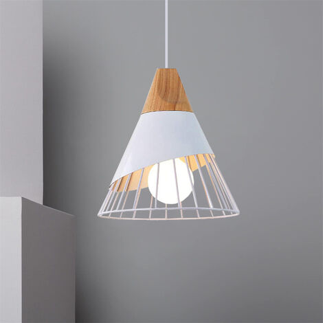 Lámpara de Techo Industrial Pantalla Creativa Ø25cm en Forma de Bádminton de Metal y Madera Lámpara Colgante E27 para Dormitorio Salón Cocina Blanco