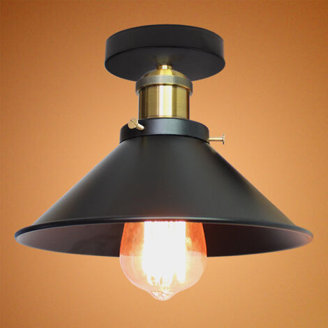 Lámpara de Techo Industrial Paraguas Sombrero Lámparas Colgante Retro de Metal E27 260mm , Negro