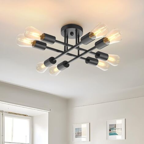 Lámpara de Techo Industrial Rétro, Lustre de Metal con 8 Lamparas E27 - Negra Lámpara Colgante para Salón Dormitorio Cocina Restaurante (sin Bombilla)