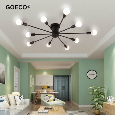 GOECO Lámpara de Techo Industrial Vintage E27 Base 10 Luces Plafón de techo Para salón dormitorio comedor despacho Negro