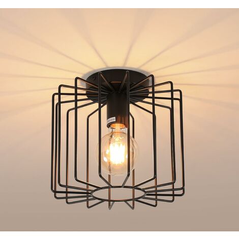 GOECO Lámpara de Techo Industrial Vintage E27 Base Jaula Plafón de techo Para Cocina Comedor Dormitorio Vestíbulo Entrada Balcón Negro