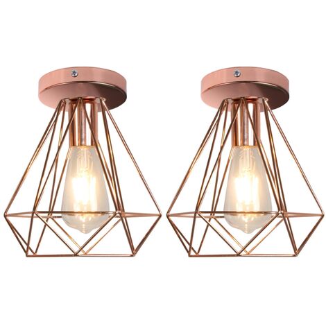 Lámpara de Techo Jaula de Diamante Metal Luz de Techo Creativa Industrial Dormitorio Sala de Estar Balcón 2Pcs