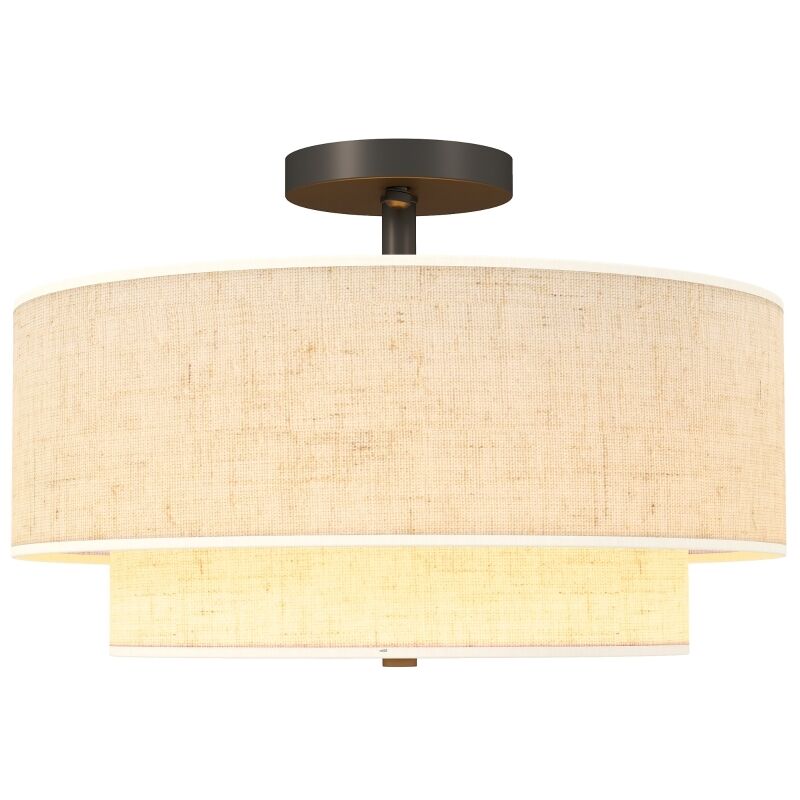 Lámpara de techo, lámpara colgante con doble pantalla de lino, color blanco crema