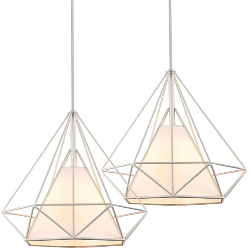 

Lámparas de Colgar Industrial de 25CM Blanco,Lámpara de Techo con Forma de Diamante Vintage, Lámparas de Colgar de Jaula de Hierro E27 para Cocina,