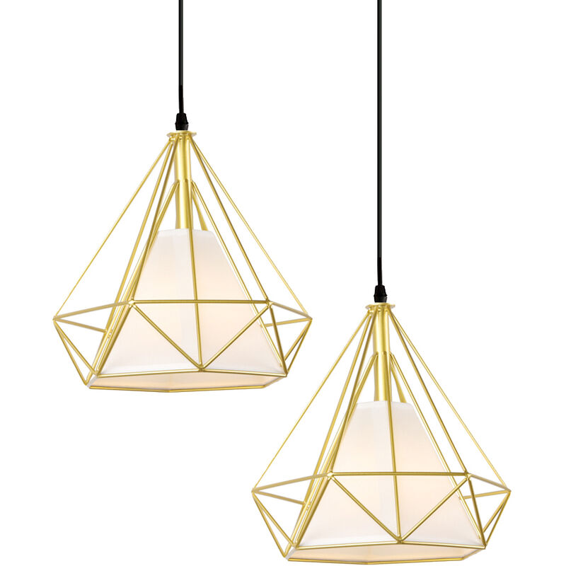 

Lámparas de Colgar Industrial de 25CM Oro,Lámpara de Techo con Forma de Diamante Vintage, Lámparas de Colgar de Jaula de Hierro E27 para Cocina,