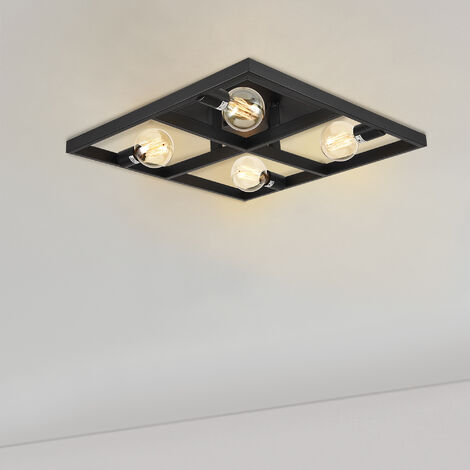 Lámpara de techo Larisa 59,5 x 59,5 x 12 cm Diseño Lámpara con marco cuadrado Luz interior Metal Negro