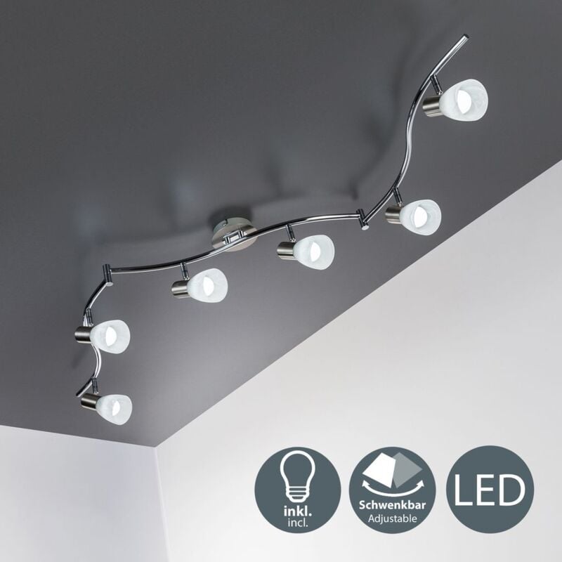 

Lámpara de techo LED con focos giratorios incl. 6 x 5W LED bombillas, Color cromo, luz blanco cálido 3000K 230V, IP20, Orientable