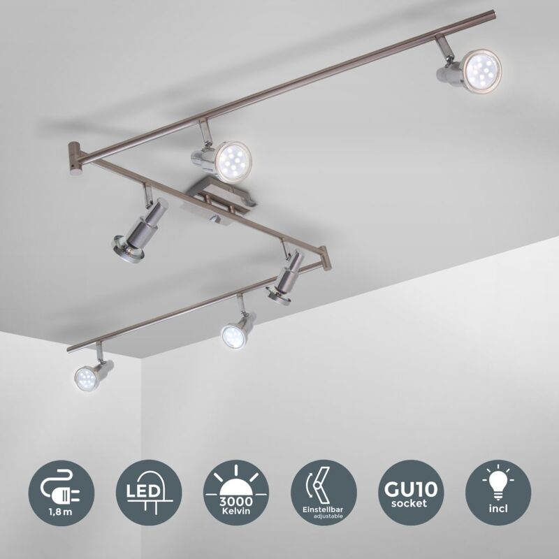 

B.k.licht - Lámpara de techo LED con focos giratorios incl. 6 x 5W LED bombillas, Luz blanco cálido 3000K 230V, IP20, Orientable