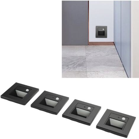 Lámpara de techo LED con sensor de movimiento y soporte integrado para escaleras y dormitorios [4 unidades] [110–240 V] [Material de PC ignífugo] [90 x 86 x 32 mm] [Luz blanca cálida de 3000 K]