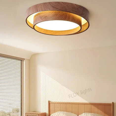 Lámpara de techo LED de madera de nogal nórdico, redonda, para interiores, apta para salón, comedor, balcón, dormitorio, 40 cm, 3000 K.