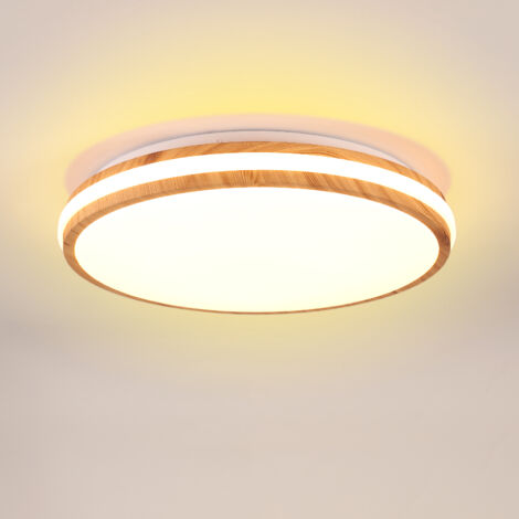 NORCKS Lámpara De Techo Led Lampara Techo De Madera Moderna Ø40CM, 3000K Plafones De Interior Redonda