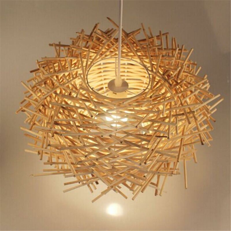 

Lámpara de techo LED Estructura de nido de pájaro de ratán tejido a mano de madera, 300 x 170 mm [clase energética A ++]