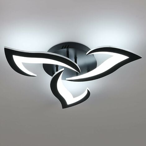 COMELY Lámpara de techo LED moderna, 36 W 2900 lm, lámpara de techo LED negra, diseño de pétalos creativos, lámpara de techo acrílica para dormitorio, sala de estar, comedor, cocina, pasillo, blanco frío, 60