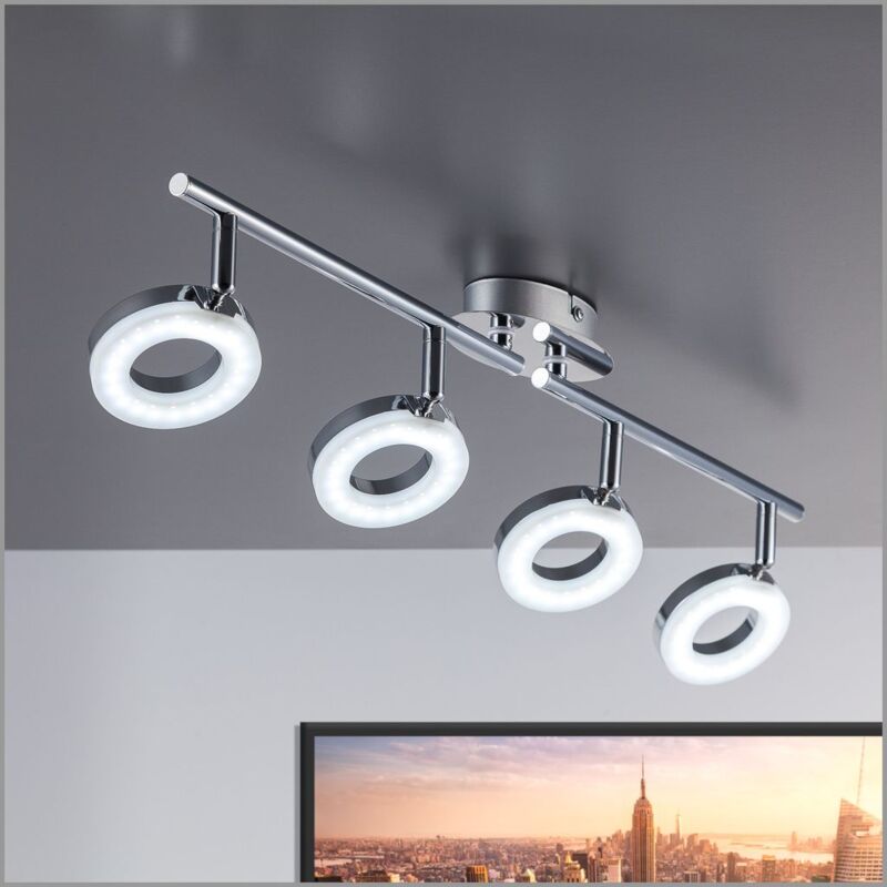 Lámpara de techo LED moderna incl. 4x4,5W bombillas I Orientables y giratorios I Color Cromado I 230V IP20 I Plástico y metal I Longitud: 685mm Lámpara de techo LED moderna incl. 4x4,5W bombillas I Orientables y giratorios I Color Cromado I 230V IP20 I Plástico y metal I Longitud: 685mm