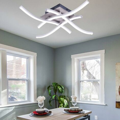 Lámpara de Techo LED Moderna Lámpara de Araña Creativa Moderna Curvada con 4 PCS Cabezas de Luz en Forma de Onda para Sala de Estar Dormitorio Comedor (28W 4 Luces Blanco Frio)