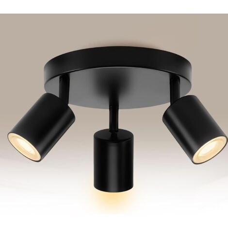 Lámpara de techo LED negra – 3 bombillas redondas – GU10 – Para salón, dormitorio, cocina, pasillo – Bombillas no incluidas
