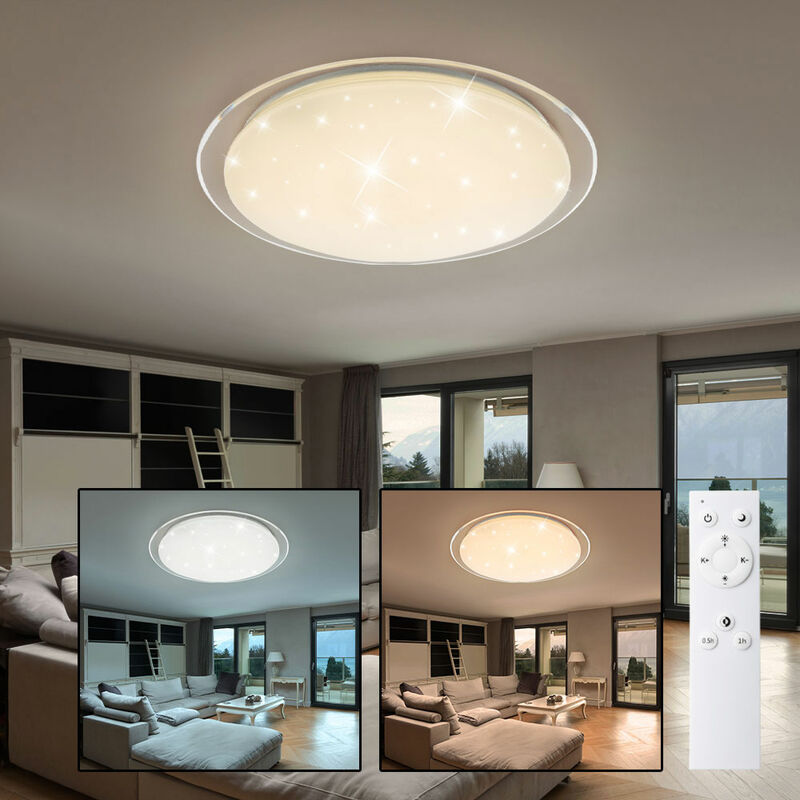 

Lámpara de techo LED para sala de estar, control remoto, efecto de cielo estrellado, atenuador, luz diurna