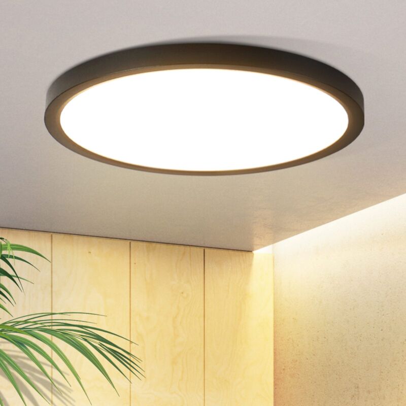 Gbly - Lámpara de techo led plana de 18 cm de diámetro lámpara de baño negra, 15 w, redonda, para cocina, iluminación de techo para baño, 3000 k,