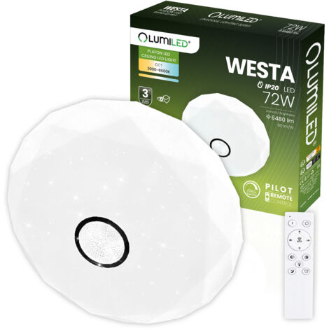 Lámpara de techo LED redonda blanca CCT WESTA de 72 W, montaje en superficie, 50 cm + mando a distancia LUMILED