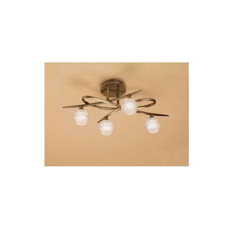

Plafon 4 Luces SERIE LOOP cuero sat. Con tulipas de cristal