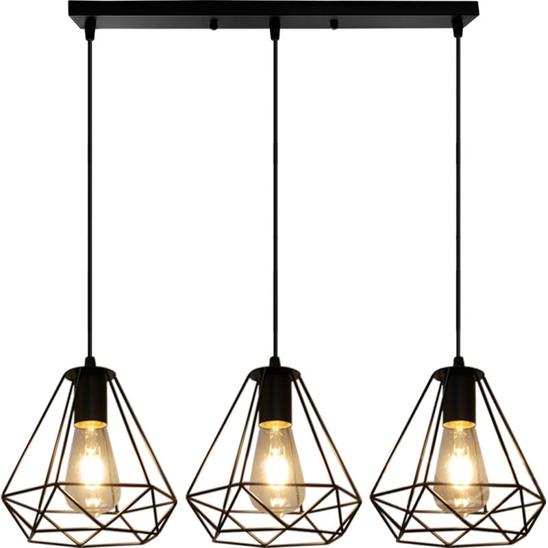 

Lampara de Techo Moderno 3 Portalámparas Diamante Lámparas de Colgar Retro Vintage Jaula de Hierro Ø20CM Metal Decoracion para Comedor Cocina Sala