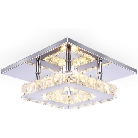 Lámpara de Techo Moderno LED de Cristal Plafón Techo Acero Inoxidable Espejo - 12W Luz Cálida para Salón Dormitorio