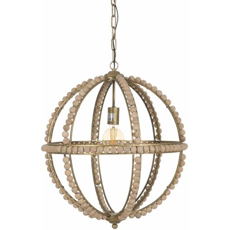 BIGBUY Lámpara de Techo Natural Metal madera de roble 220-240 V 54 x 54 x 54 cm