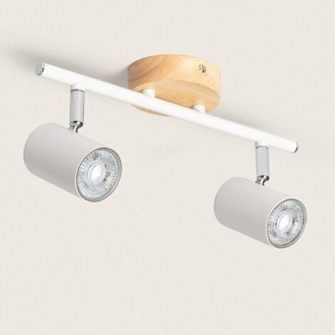 LEDKIA Lámpara de Techo Orientable Madera y metal 2 Focos Albus Natural