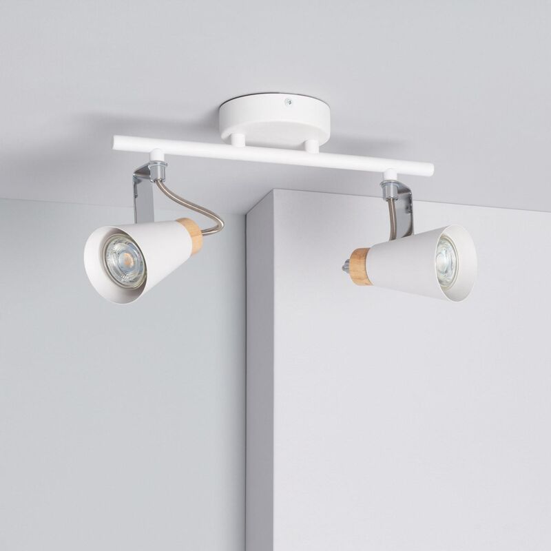 

Lámpara de Techo Orientable de Madera y Metal Mara 2 Focos Blanco - Blanco