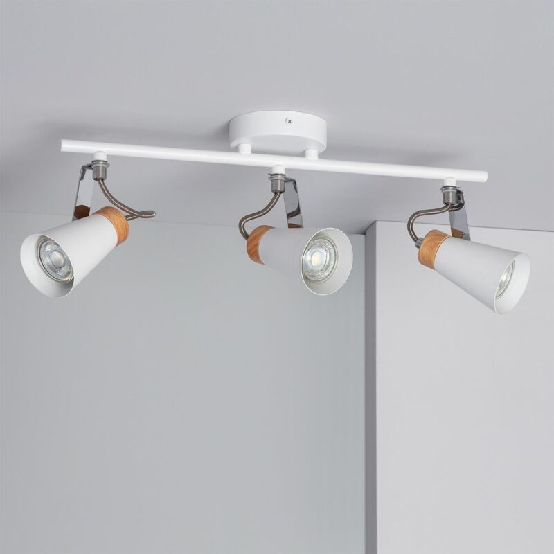 

Lámpara de Techo Orientable de Metal y Madera Mara 3 Focos Blanco - Blanco