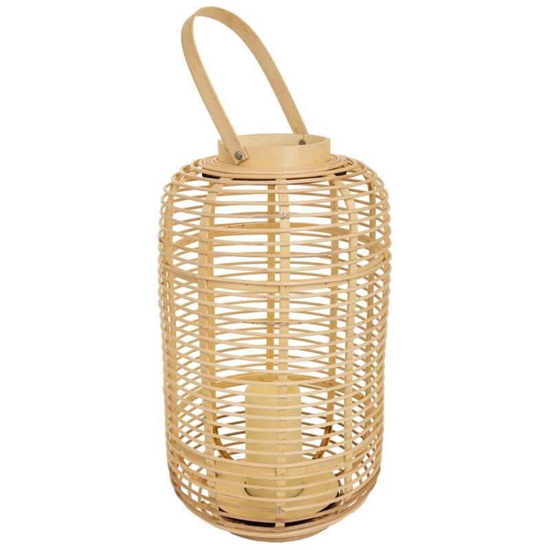 Wanderlust Deco - Farol portavelas con vela led de bambú y ratán marrón d29x48