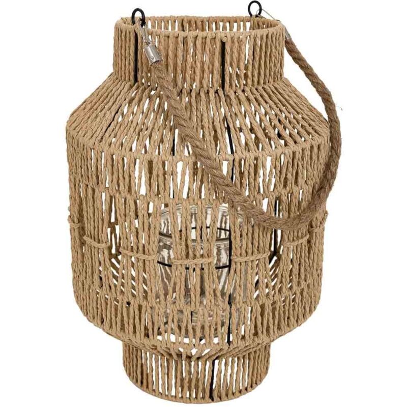 Wanderlust Deco - Farol portavelas de metal y cuerda de papel marrón d28x41