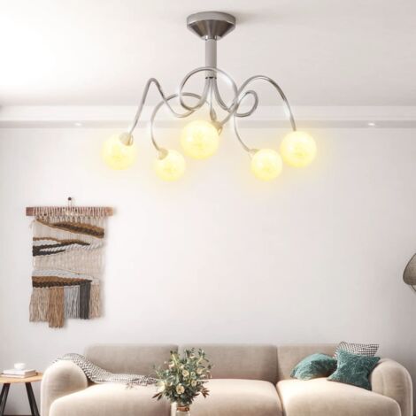 Lámpara de techo pantallas cristal redonda 5 bombillas LED G9 vidaXL
