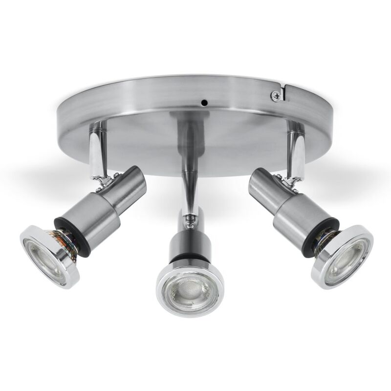

Lámpara de techo para baño incl. 3x5W bombillas LED IP44 230V, Focos Orientables GU10, color cromo, luz blanca cálida 3000K