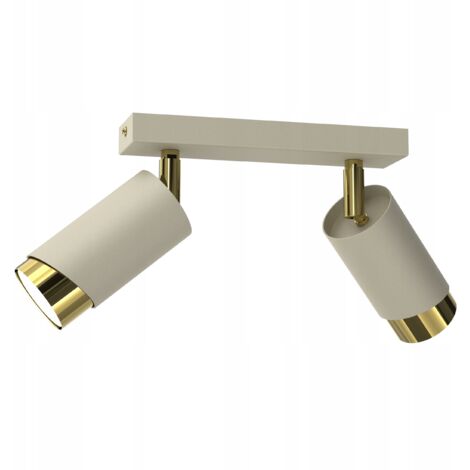 LÁMPARA DE TECHO PLAFON 2 BOMBILLAS TUBO DORADO GU10 LED SPOT BEIGE POLONIA
