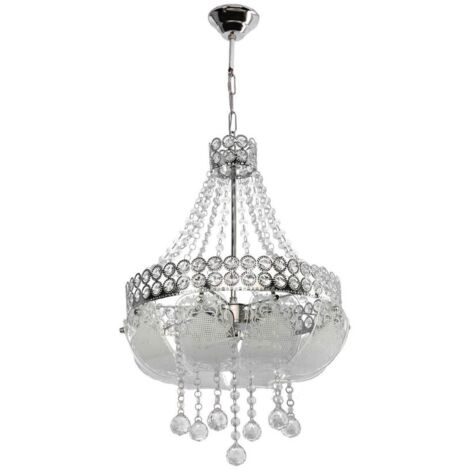 Lámpara de techo plateada Sare MDL3550 decorada con vidrio y piedras efecto cristal